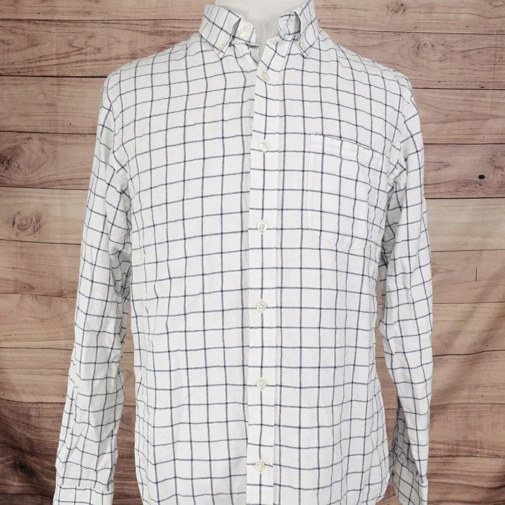 BANANA REPUBLIC LINEN COTTON BLEND WHITE CHECK BUTTON DOWN‎ SHIRT MENS SZ L
